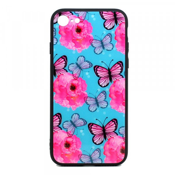 Wholesale iPhone SE (2020) / 8 / 7 Design Tempered Glass Hybrid Case (Butterfly Flower)